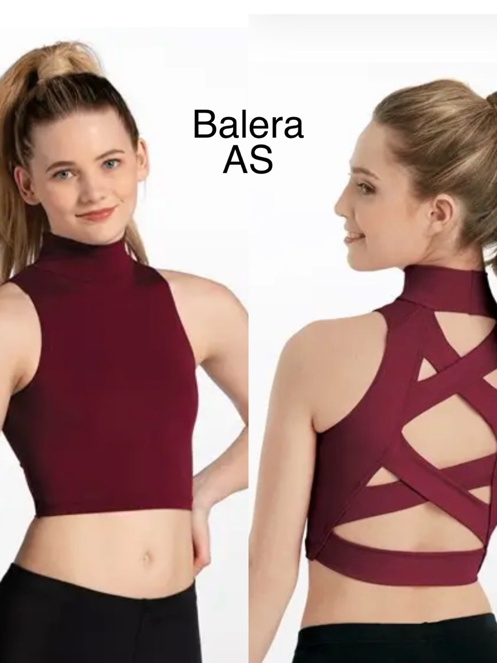 Balera Burgundy High-Neck Crisscross Back Crop Top with leggings AS